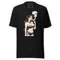 LuckeLadybug black trendy vape graphic tee with illustrated woman vaping in stylish outfit