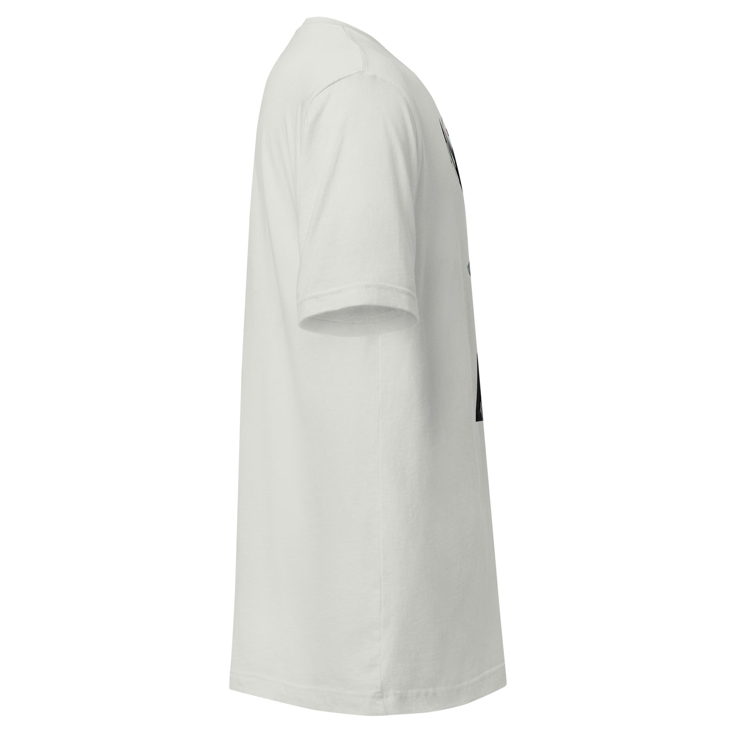 White LuckeLadybug twisted healing shirt with short sleeves and classic fit side view