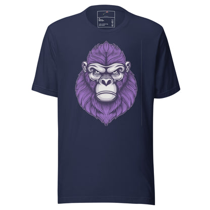 LuckeLadybug navy t-shirt with fierce purple gorilla design unique gym apparel for weightlifters