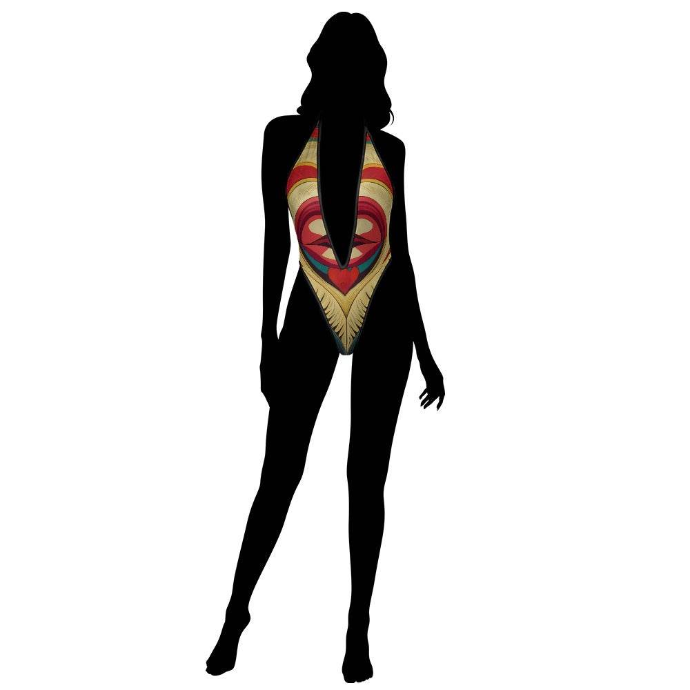 LuckeLadybug jumpsuit designed as unique swimwear for women with colorful abstract patterns