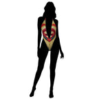 LuckeLadybug jumpsuit designed as unique swimwear for women with colorful abstract patterns