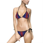 vibrant women's bikini swimsuit with colorful leopard print and adjustable black ties