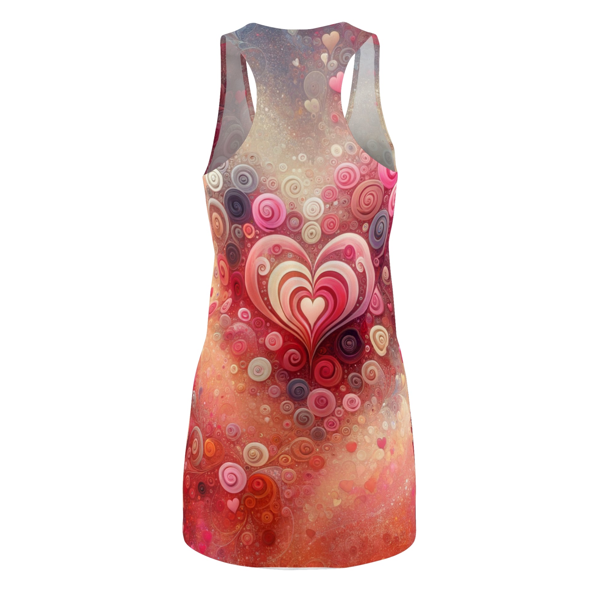 LuckeLadybug women's abstract heart dress racerback style with pink and red heart patterns