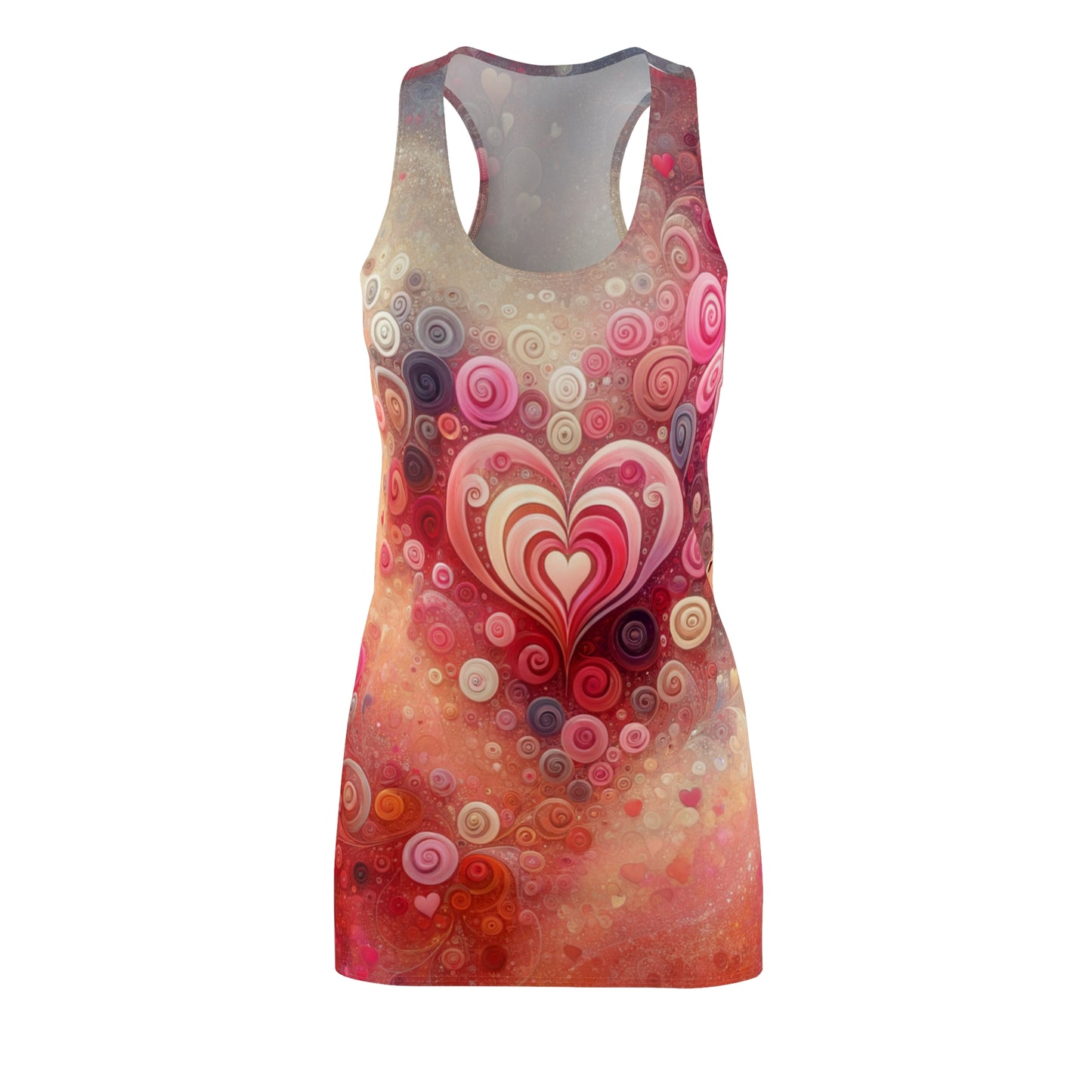 LuckeLadybug women's abstract heart dress racerback style with pink and red heart pattern
