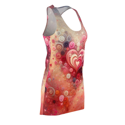LuckeLadybug women's abstract heart dress racerback style with vibrant pink and red swirl patterns