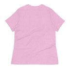 Pink back view of the World's Okayest Momi T-shirt by LuckeLadybug with a relaxed fit