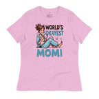 LuckeLadybug World's Okayest Momi T-shirt in pink featuring a playful design and relaxed fit