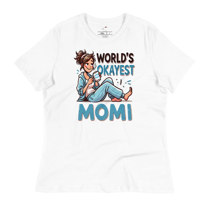 LuckeLadybug World's Okayest Momi T-shirt featuring a fun and playful graphic design