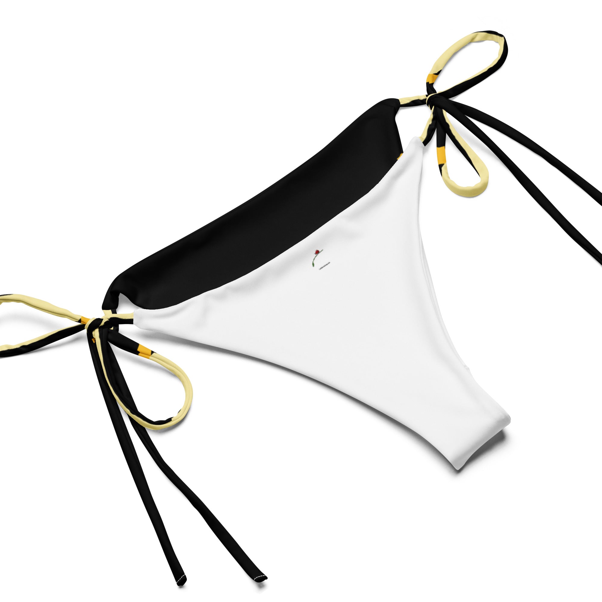 yellow black abstract bikini bottom with side tie strings and modern color block design
