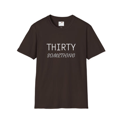 LuckeLadybug black thirty something t shirt with white and gray text for casual wear