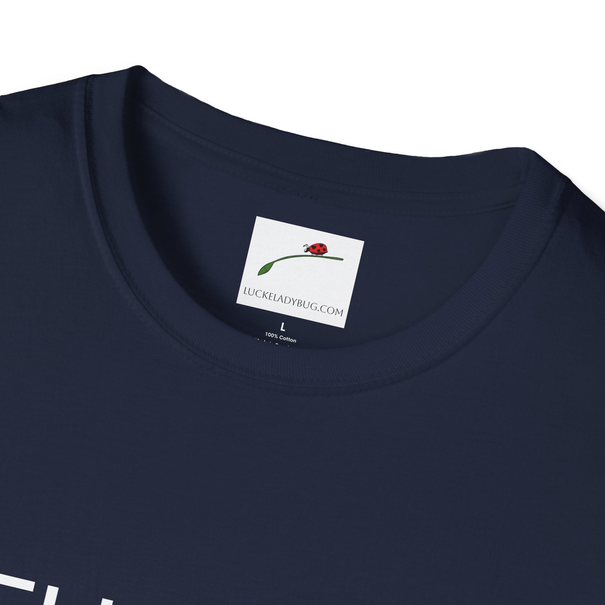 LuckeLadybug navy blue thirty something t shirt with round neckline and soft cotton fabric