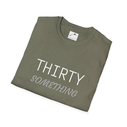 Olive green thirty something t shirt by LuckeLadybug with white and gray text design