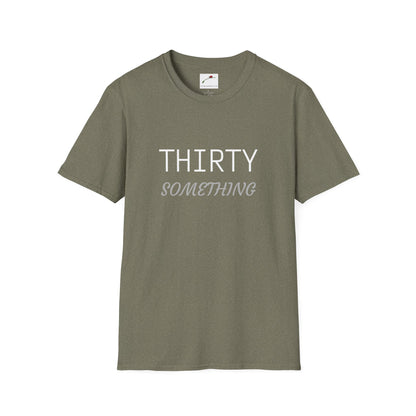 Olive green thirty something t shirt with white and gray text by LuckeLadybug