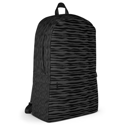 LuckeLadybug black striped backpack with subtle zebra pattern top handle adjustable straps and front pocket