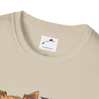 Close-up of LuckeLadybug cute Yorkie dog mom shirt for women in beige with soft cotton fabric