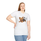LuckeLadybug white cute Yorkie dog mom shirt for women with a playful Yorkie graphic and text