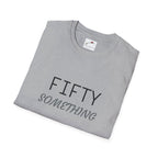 LuckeLadybug gray fifty something t shirt with bold black and gray text folded neatly