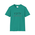 LuckeLadybug green fifty something t shirt with simple black and brown text design