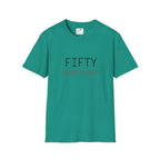 LuckeLadybug green fifty something t shirt with simple black and brown text design