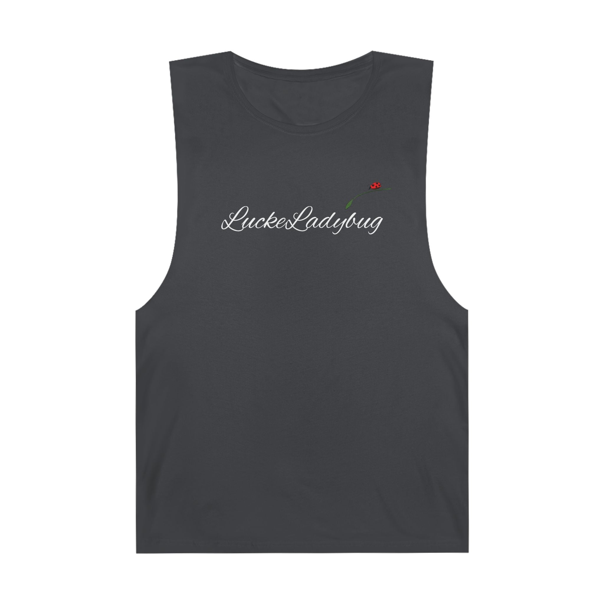 LuckeLadybug black sleeveless tank top with logo embroidery novelty tank top for summer
