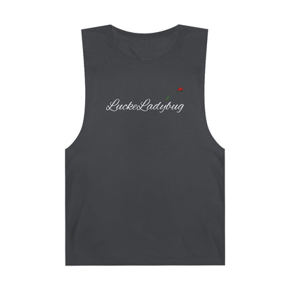 LuckeLadybug black sleeveless tank top with logo embroidery novelty tank top for summer