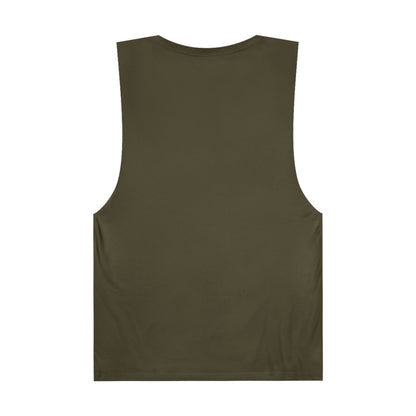 Olive green novelty tank top for summer with a sleeveless design and crew neck