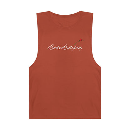 LuckeLadybug rust-colored novelty tank top for summer with minimalist logo and ladybug graphic