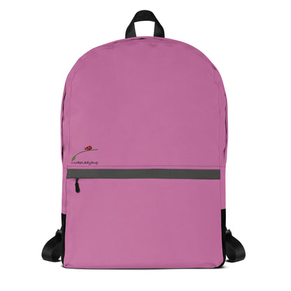 LuckeLadybug simple pink backpack for teens and adults with front zipper pocket and black straps