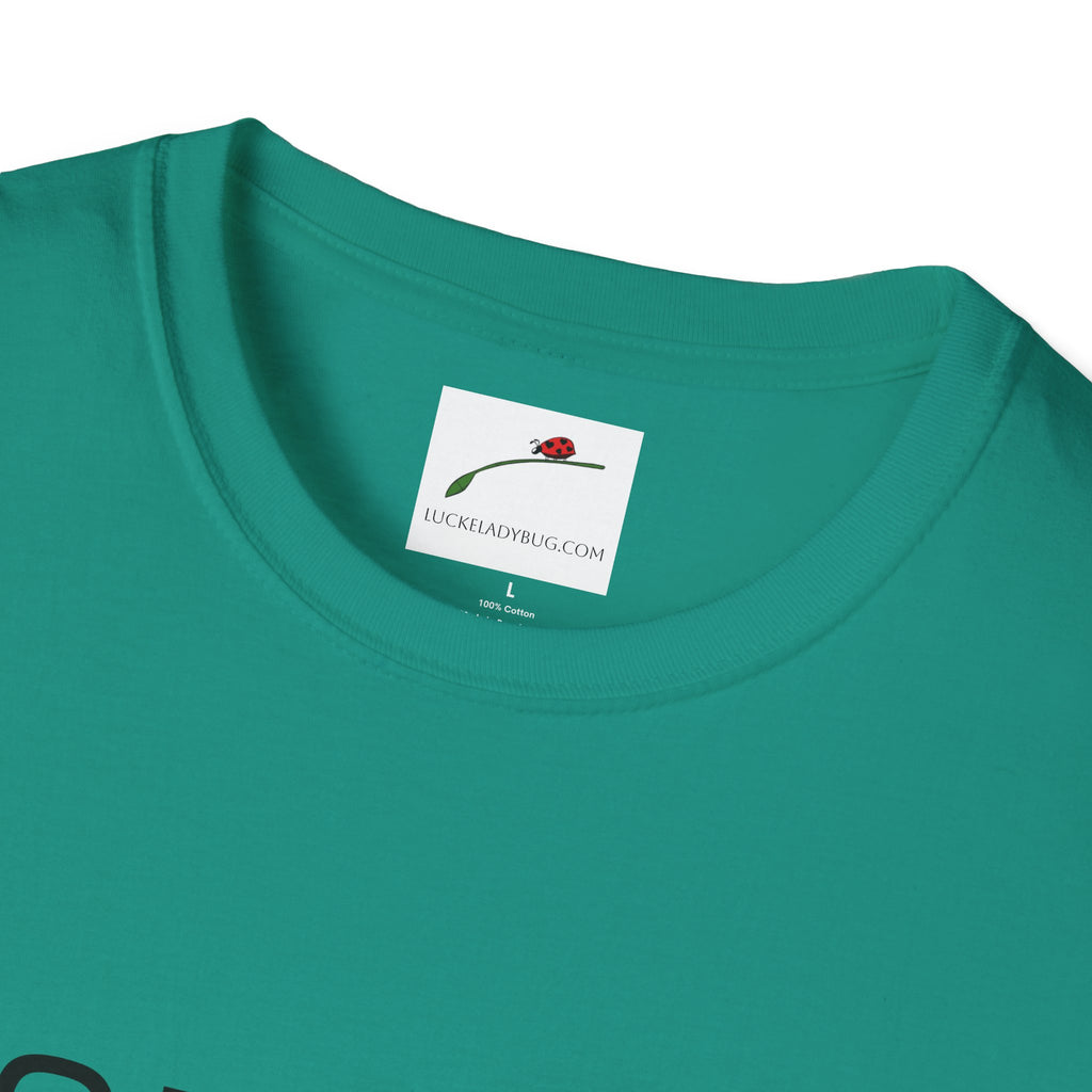 LuckeLadybug teal cotton sixty something birthday shirt with crew neck close-up