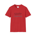 Red LuckeLadybug sixty something birthday shirt with simple text design on front