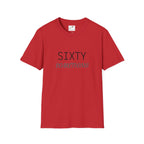 Red LuckeLadybug sixty something birthday shirt with simple text design on front