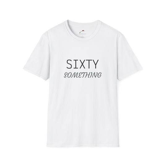 White LuckeLadybug t-shirt with black text sixty something birthday shirt design