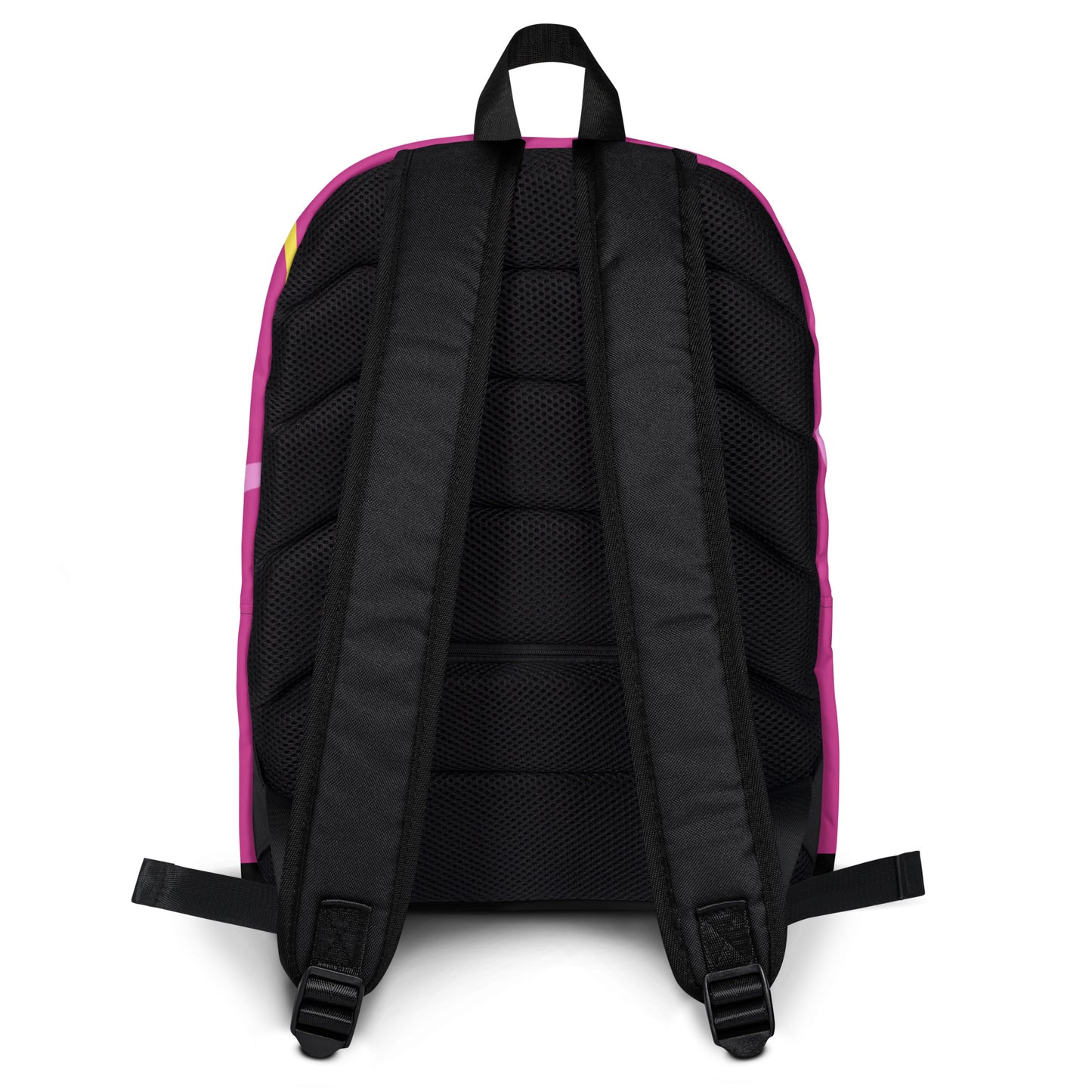 Back view of LuckeLadybug stylish school backpack with padded black straps and breathable back panel