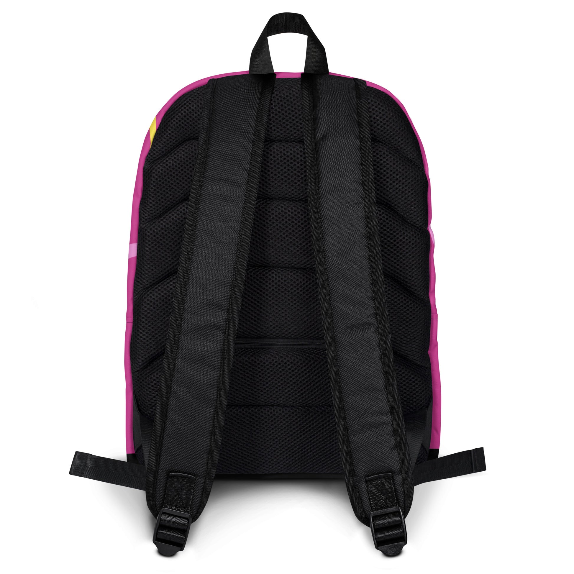 Back view of LuckeLadybug stylish school backpack with padded black straps and breathable back panel
