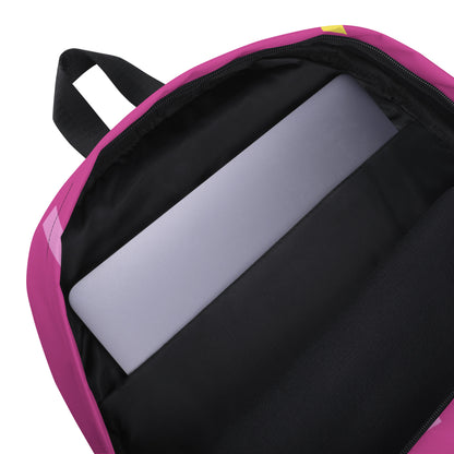 Stylish school backpack by LuckeLadybug in pink showing spacious laptop compartment