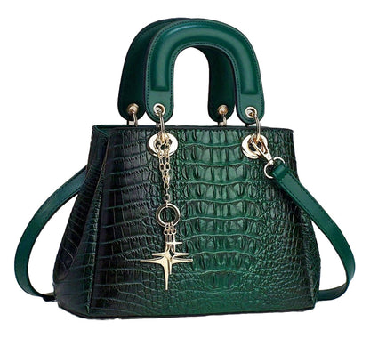 Stylish green luxury crocodile print handbag with a chic design and gold accents