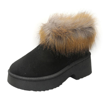 Luxury faux fur snow boots women in black with stylish fur trim for winter fashion