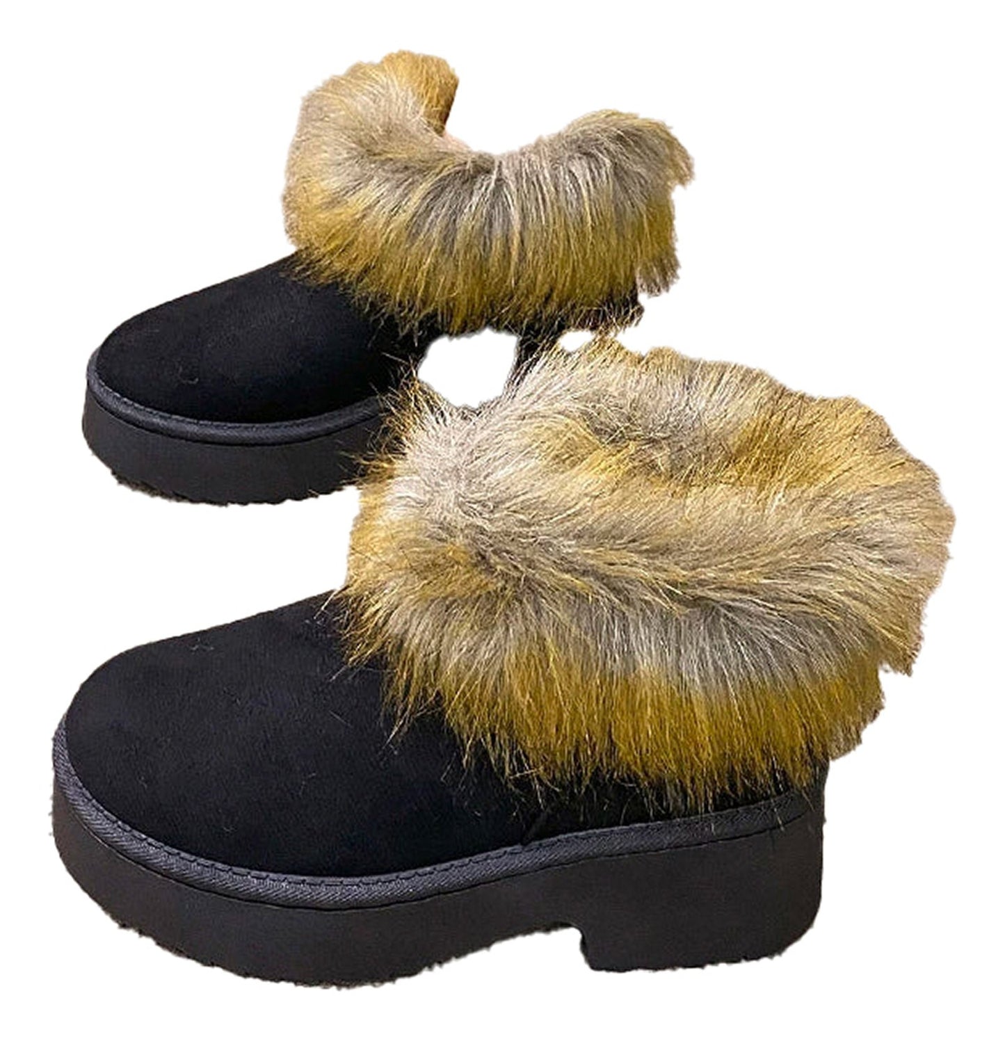 Luxury faux fur snow boots women in black with stylish faux fur trim for winter comfort