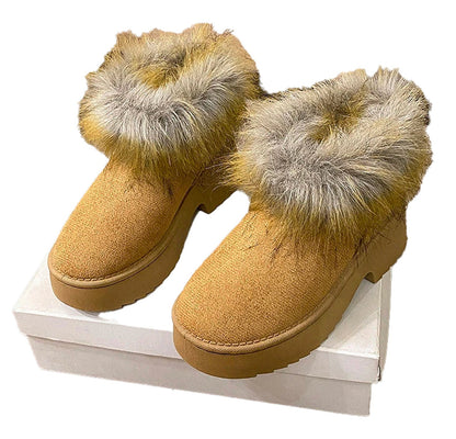 Luxury faux fur snow boots women in tan with plush fur trim for stylish winter wear