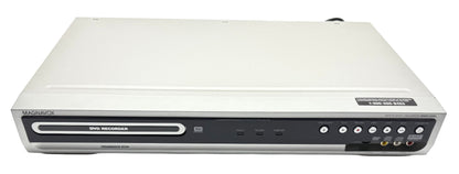 Magnavox DVD recorder in silver with multiple input options for home video recording