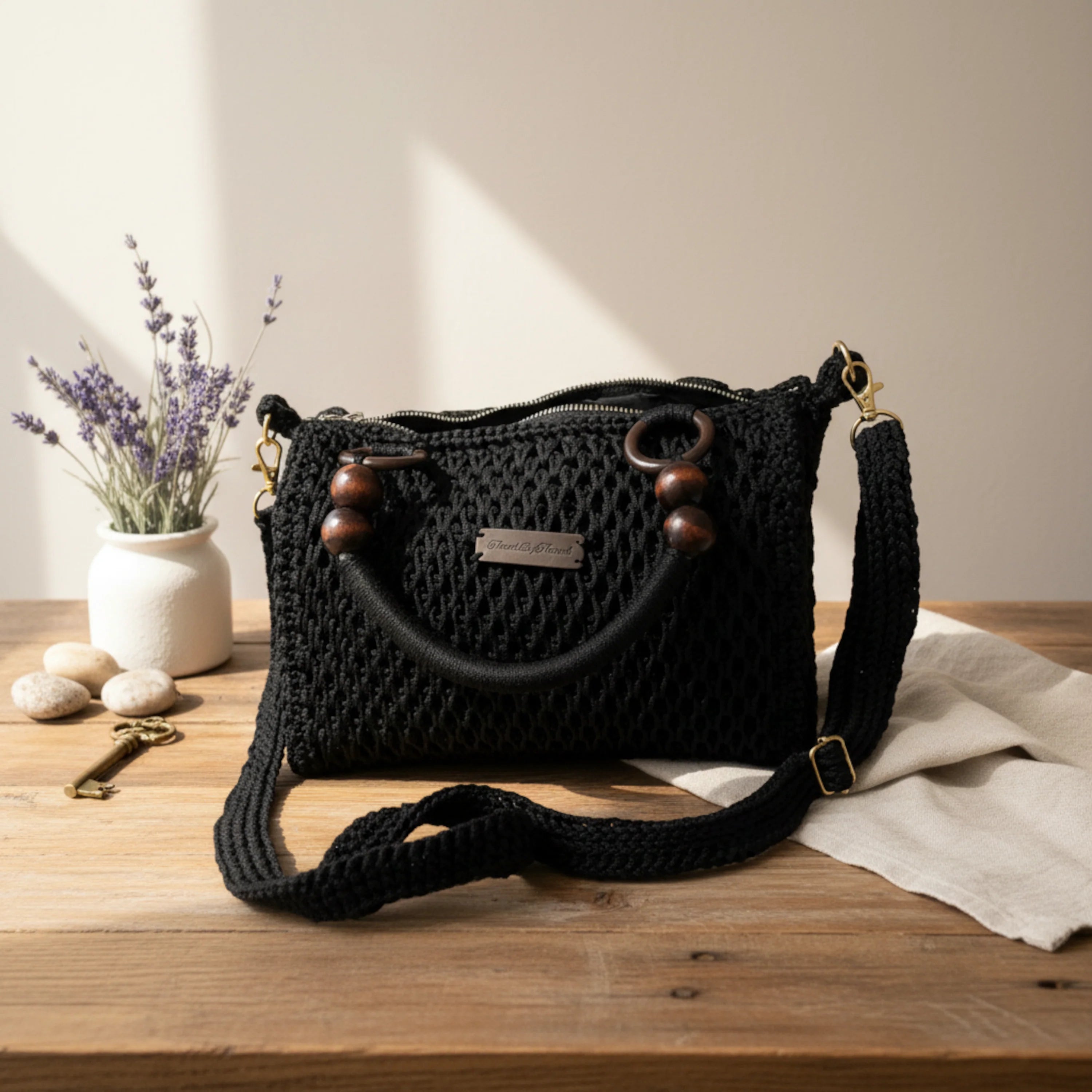 Handmade Black Crochet Shoulder Purse