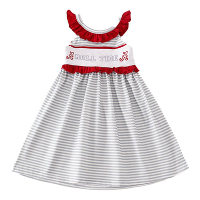 Adorable Maroon Roll Tide Embroidery Stripe Dress For Your Stylish Little Ones! - LuckeLadybug LLC