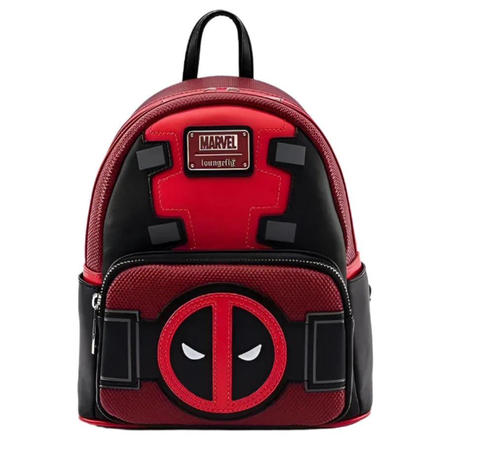 Marvel Deadpool cartoon superhero fans backpack in red and black by LuckeLadybug LLC