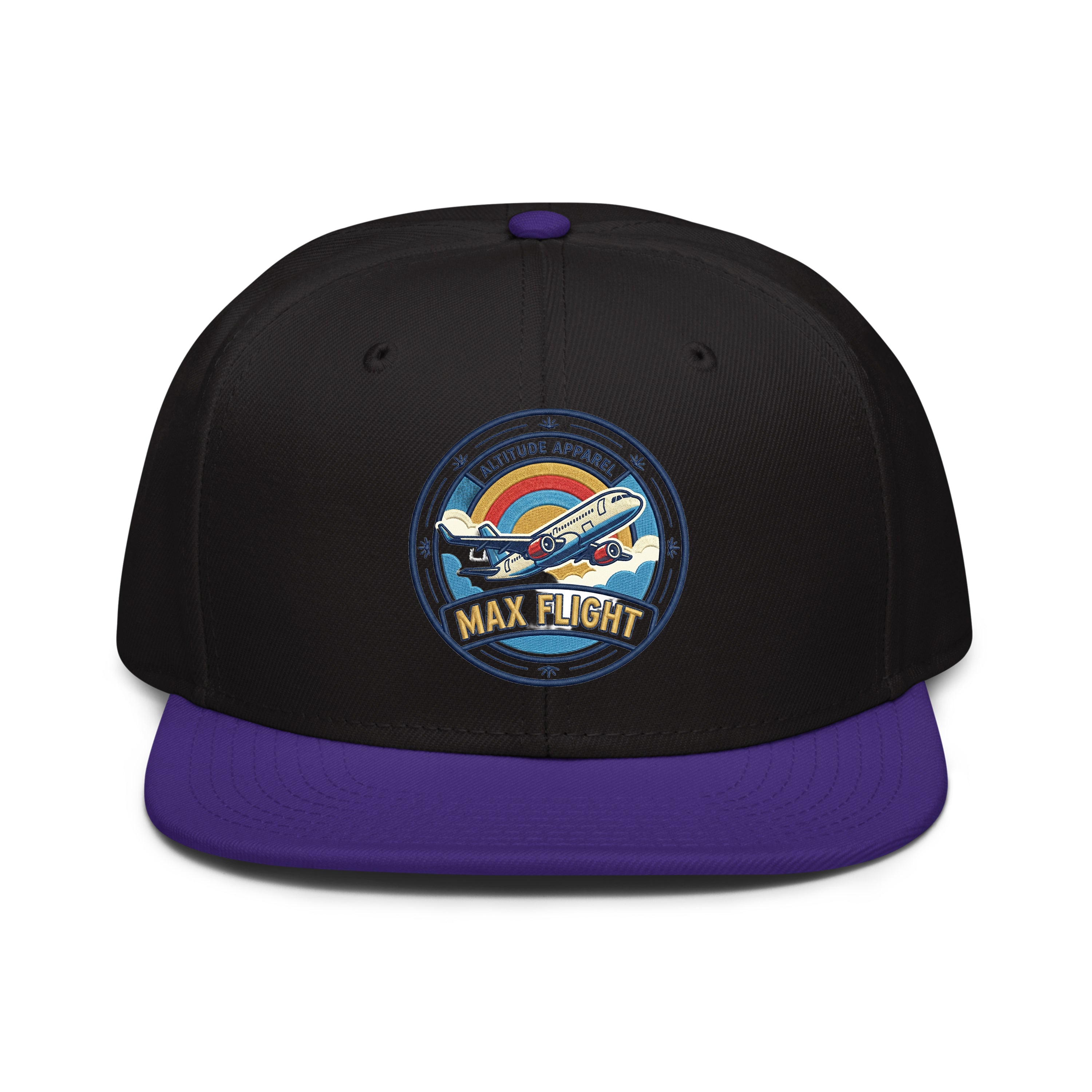 LuckeLadybug LLC Snapback Hat featuring Boeing 737 design with colorful graphic and Max Flight logo