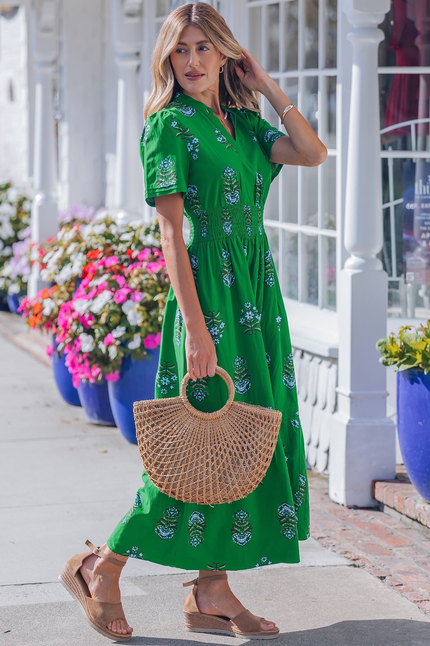 Green LuckeLadybug LLC Fit & Flare and maxi dress with floral design, perfect for summer outings