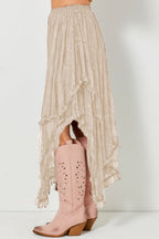 Black Lace Cascading Tiered High Waist Maxi Skirt