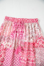 Red Boho Pattern Print Tassel Drawstring Elastic Waistband Maxi Skirt