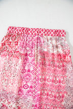 Red Boho Pattern Print Tassel Drawstring Elastic Waistband Maxi Skirt