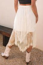 Black Lace Cascading Tiered High Waist Maxi Skirt