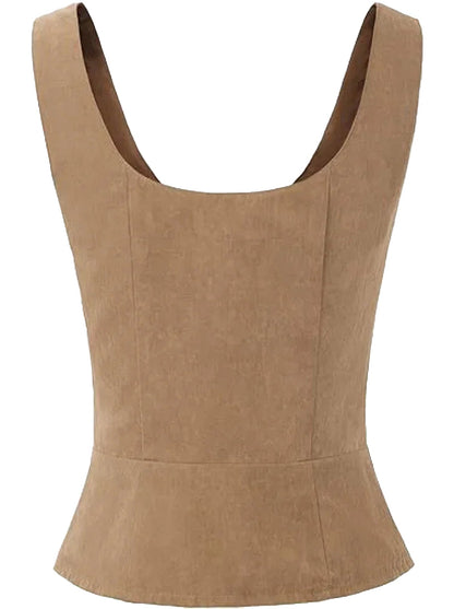 Stylish beige medieval corset top for women with a fitted design and wide neckline